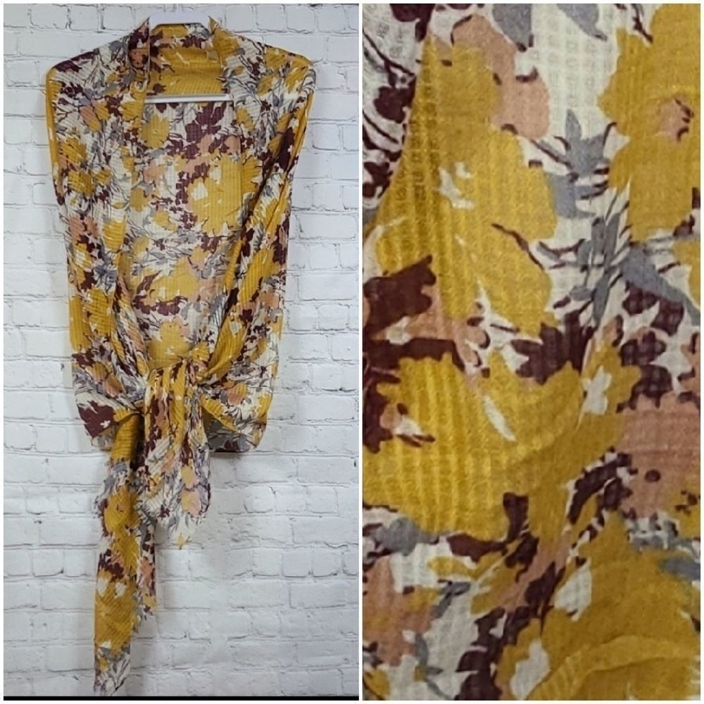 Scarf Shawl 72" Long Mustard Yellow Floral lightweight Wrap Boho Chic Headcover